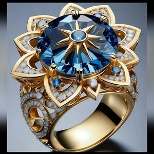 Stunning simulated Blue Sapphire floral ring, Sz.10